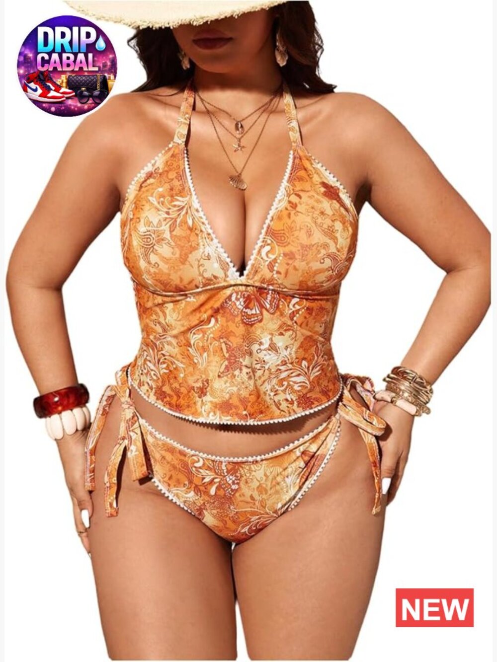 Plus Size Tankini Swimsuits Halter Floral Paisley Modest Summer Boho Bathing